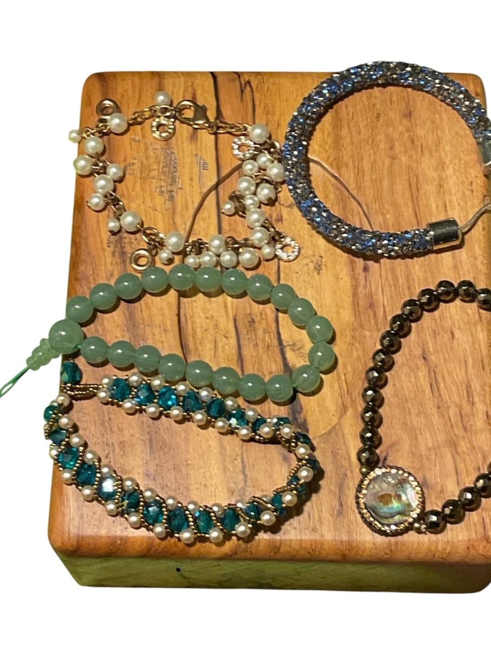 Vintage Bracelet Lot- 3 Beads-Ablone Hemmatite Stone-Rhinestone-5